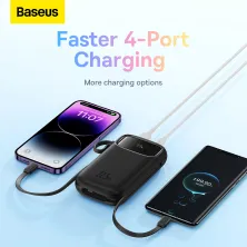 УМБ Baseus Qpow2 Dual-Cable 20000mAh 22.5W 2.4A з технологією QC3.0+PD3.0 та iP 20W+Type-C 22.5W кабелем Чорний
