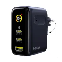 Сетевое зарядное устройство Baseus PicoGo AE21 Digital Display GaN6 Pro Fast Charger 100W USB+2Type-C + кабель Baseus Type-C to Type-C 100W 1.5м Черный