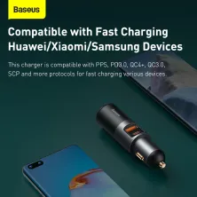 Автомобильное зарядное устройство Baseus Share Together Fast Charge Car Charger 120W USB+Type-C + 1 Прикуриватель Серый