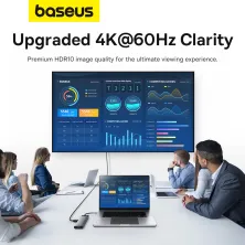 USB-хаб Baseus 11in1 Metal Gleam 11-Port Type-C HUB Adapter Type-C to USB3.0*3, USB2.0*1,Type-C(PD)*1, 4KHDMI*1, VGA, RJ45, TF, SD Сірий