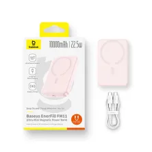 УМБ Baseus EnerFill FM11 Ultra-Mini Magnetic 2in1 10000mAh 22.5W 3A QC3.0+PD3.0 з Бездротовою зарядкою Qi 15W Рожевий
