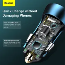 Автомобільний зарядний пристрій Baseus Golden Contactor Pro Dual Quick Charger Car Charger 40W USB+Type-C Блакитний