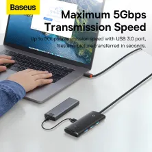 USB-хаб Baseus 4in1 Lite Series 4-Port Type-A HUB Adapter Type-A to USB3.0*4 кабель 1м Чорний