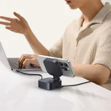 Бездротовий зарядний пристрій Baseus PicoGo Series 2-in-1 Magnetic з функцією MagSafe і Qi2 15W та вбудованим кабелем Type-C 67W Чорний