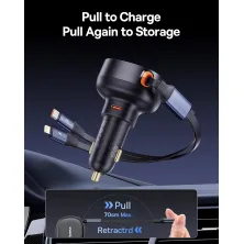 Автомобильное зарядное устройство Baseus Enjoyment Pro Retractable 60W USB и c встроенным кабелем 2-in-1 Type-C и Lightning  0.70м Черный