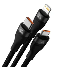 Кабель Baseus Flash Series 2 3-in-1 Fast Charging Data Cable USB to Lightning+Type-C+MicroUSB 100W 1.2m Чорний