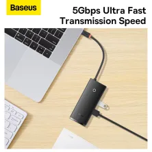 USB-хаб Baseus 6in1 Lite Series 6-Port Type-C HUB Adapter Type-C to USB3.0*2, Type-C(PD)*1, 4KHDMI, TF, SD  Чорний