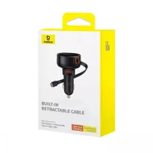 Автомобильное зарядное устройство Baseus Enjoyment Pro Retractable 60W USB и c встроенным кабелем Type-C 0.70м Черный