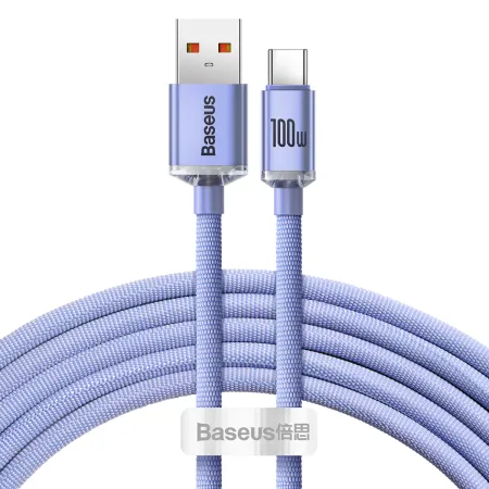 Кабель Baseus Crystal Shine Series Fast Charging Data Cable USB to Type-C 100W 20V 5A 2m Фіолетовий