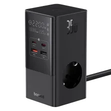 Сетевое зарядное устройство Baseus PowerCombo Tower PowerStrip 35W 3AC+2USB+2Type-C 3A Черный