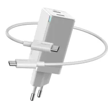 Мережевий зарядний пристрій Baseus GaN Mini PD3.0 45W 2Type-C 3A + кабель Baseus Type-C to Type-C 60W 20V/3A 1м Білий