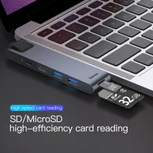 USB-хаб Baseus 7in1 Thunderbolt C + Pro 7-Port Type-C HUB Adapter Type-C*2 to USB3.0*2, Type-C*1, 4KHDMI, RJ45, SD, MicroSD Сірий