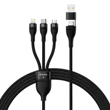 Кабель Baseus Flash Series 2 3-in-2 Fast Charging Data Cable  USB+Type-C to Lightning+Type-C+MicroUSB 100W 1.2m Черный