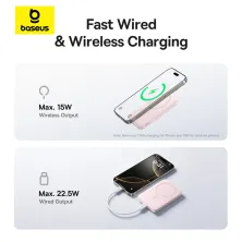 УМБ Baseus EnerFill FM11 Ultra-Mini Magnetic 2in1 10000mAh 22.5W 3A QC3.0+PD3.0 з Бездротовою зарядкою Qi 15W Рожевий
