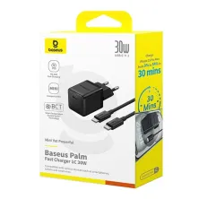 Мережевий зарядний пристрій Baseus Palm Fast Charger 1C PD3.0 30W Type-C 3A  + Кабель Type-C to Type-C 60W 20V/3A 1м Чорний