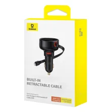 Автомобильное зарядное устройство Baseus Enjoyment Pro Retractable 55W USB и c встроенным кабелем Lightning  0.70м Черный