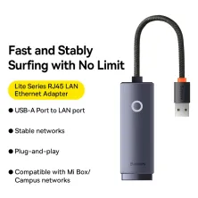 USB Переходник Baseus Lite Series Ethernet 100 Mbps Type-A to RJ45 Сірий