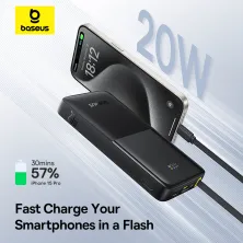УМБ Baseus Bipow 2 with USB-C Cable 10000mAh 20W с технологией QC3.0+PD3.0 и Type-C кабелем 20W Черный