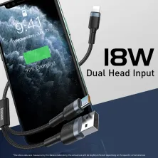 Кабель Baseus Dual Output Cafule 2-in-1 Fast Charging Data Cable USB + Type-C to Lightning 18W 1m Черный