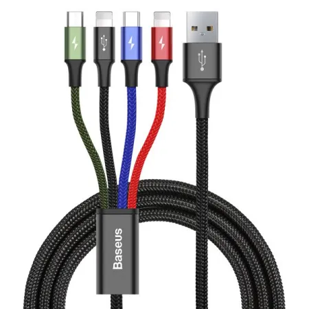 Кабель Baseus Fast 4-in-1 Fast Charging Data Cable USB to 2Lightning+Type-C+MicroUSB 3.5А 1.2m Черный