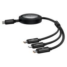 Кабель Baseus Free2Draw Retractable Crystal 3-in-1 Fast Charging Data Cable Type-C to Lightning+Type-C+MicroUSB 100W 1.1m Чорний