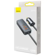 Автомобільний зарядний пристрій Baseus Share Together PPS multi-port Fast Charging Car Charge 120W 2USB+2Type-C з подовжувачем 1.5м Сірий