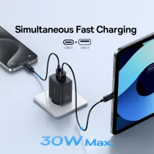 Сетевое зарядное устройство Baseus Cube Fast Charger QC3.0+PD3.0 30W USB+Type-C 3A Черный
