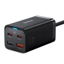 Сетевое зарядное устройство Baseus GaN3 Pro Desktop Fast Charger CN QC4.0+PD3.0 65W 2USB+2Type-C 3A + кабель Baseus Type-C to Type-C 100W 20V/5A 1м Черный