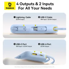 УМБ Baseus EnerFill FC31 Qpow3 Dual-Cable 20000mAh 22.5W с технологией QC3.0+PD3.0 и iP 20W+Type-C 22.5W кабелем Голубой