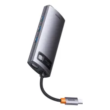 USB-хаб Baseus 7in1 Metal Gleam -Port Type-C HUB Adapter Type-C to USB3.0*3, Type-C(PD)*1, 4KHDMI, VGA, RJ45 Сірий