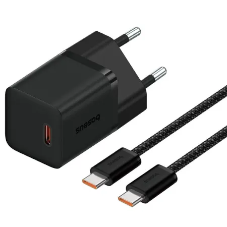 Сетевое зарядное устройство Baseus GaN5 Mini Fast Charger 1C PD3.0 30W Type-C 3A + кабель Baseus Type-C to Type-C 100W 20V/5A 1м Черный