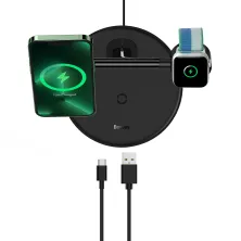 Беспроводное зарядное устройство Baseus Swan 3in1 Magnetic с функцией MagSafe и Qi 20W Черный