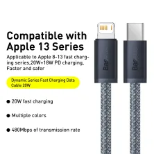 Кабель Baseus Dynamic Series Fast Charging Data Cable Type-C to Lightning PD 20W 2m Сірий