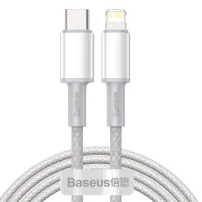 Кабель Baseus High Density Braided Fast Charging Data Cable Type-C to Lightning PD 20W 2m Білий