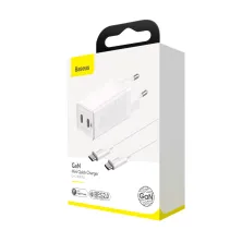 Мережевий зарядний пристрій Baseus GaN Mini PD3.0 45W 2Type-C 3A + кабель Baseus Type-C to Type-C 60W 20V/3A 1м Білий