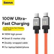 Кабель Baseus CoolPlay Series Fast Charging Data Cable Type-C to Type-C 100W 20V 5A 2m Помаранчевий