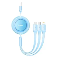 Кабель Baseus Bright Mirror 2 Series Retractable 3-in-1 Fast Charging Data Cable USB to Lightning+Type-C+MicroUSB 3.5А 1.1m Голубой