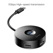 USB-хаб Baseus 5in1 Round Box HUB Adapter Type-C to USB3.0, USB2.0*3, Micro USB Сірий