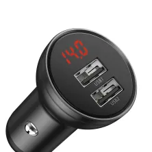Автомобільний зарядний пристрій Baseus Digital Display 24W 2USB 4.8A Сірий