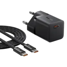 Сетевое зарядное устройство Baseus GaN5 Mini Fast Charger 1C PD3.0 25W Type-C 3A + кабель Baseus Type-C to Type-C 100W 20V/5A 1м Черный