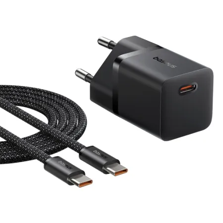 Сетевое зарядное устройство Baseus GaN5 Mini Fast Charger 1C PD3.0 25W Type-C 3A + кабель Baseus Type-C to Type-C 100W 20V/5A 1м Черный