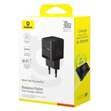 Мережевий зарядний пристрій Baseus Palm Fast Charger QC3.0+PD3.0 30W USB+Type-C 3A Чорний