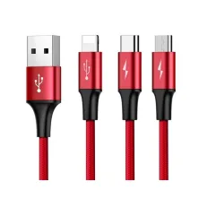 Кабель Baseus Rapid Series Cable 3-in-1 Fast Charging Data Cable USB to Lightning+Type-C+MicroUSB 3А 1.2m Червоний
