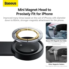 Бездротовий автомобільний зарядний пристрій Baseus C02 Magnetic Phone Holder Wireless Charger з функцією MagSafe і технологією Qi 15W Чорний