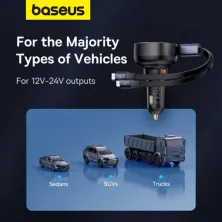Автомобильное зарядное устройство Baseus Enjoyment Pro Retractable 60W USB и c встроенным кабелем 2-in-1 Type-C и Lightning  0.70м Черный