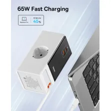 Сетевое зарядное устройство Baseus GaN5 PowerCombo Digital PowerStrip 65W 2AC+USB+Type-C + кабель Baseus Type-C to Type-C 100W 20V/5A 1м Белый