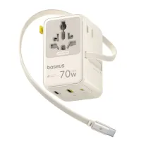 Сетевое зарядное устройство Baseus EnerCore CG11 Universal Travel Adapter 70W 2AC+2USB+Type-C c выдвижным кабелем Type-C 70W Белый