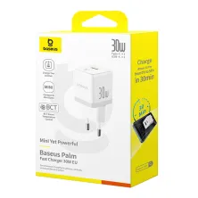 Мережевий зарядний пристрій Baseus Palm Fast Charger QC3.0+PD3.0 30W USB+Type-C 3A Білий