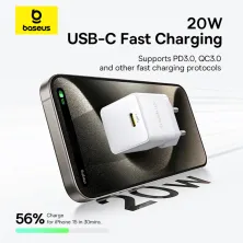 Сетевое зарядное устройство Baseus Palm Fast Charger 1C PD3.0 20W Type-C 3A + Кабель Type-C to Type-C 60W 20V/3A 1м Белый