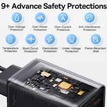 Мережевий зарядний пристрій Baseus GaN6 Pro 65W 2USB+2Type-C + кабель Baseus Type-C to Type-C 100W 20V/5A 1м Чорний